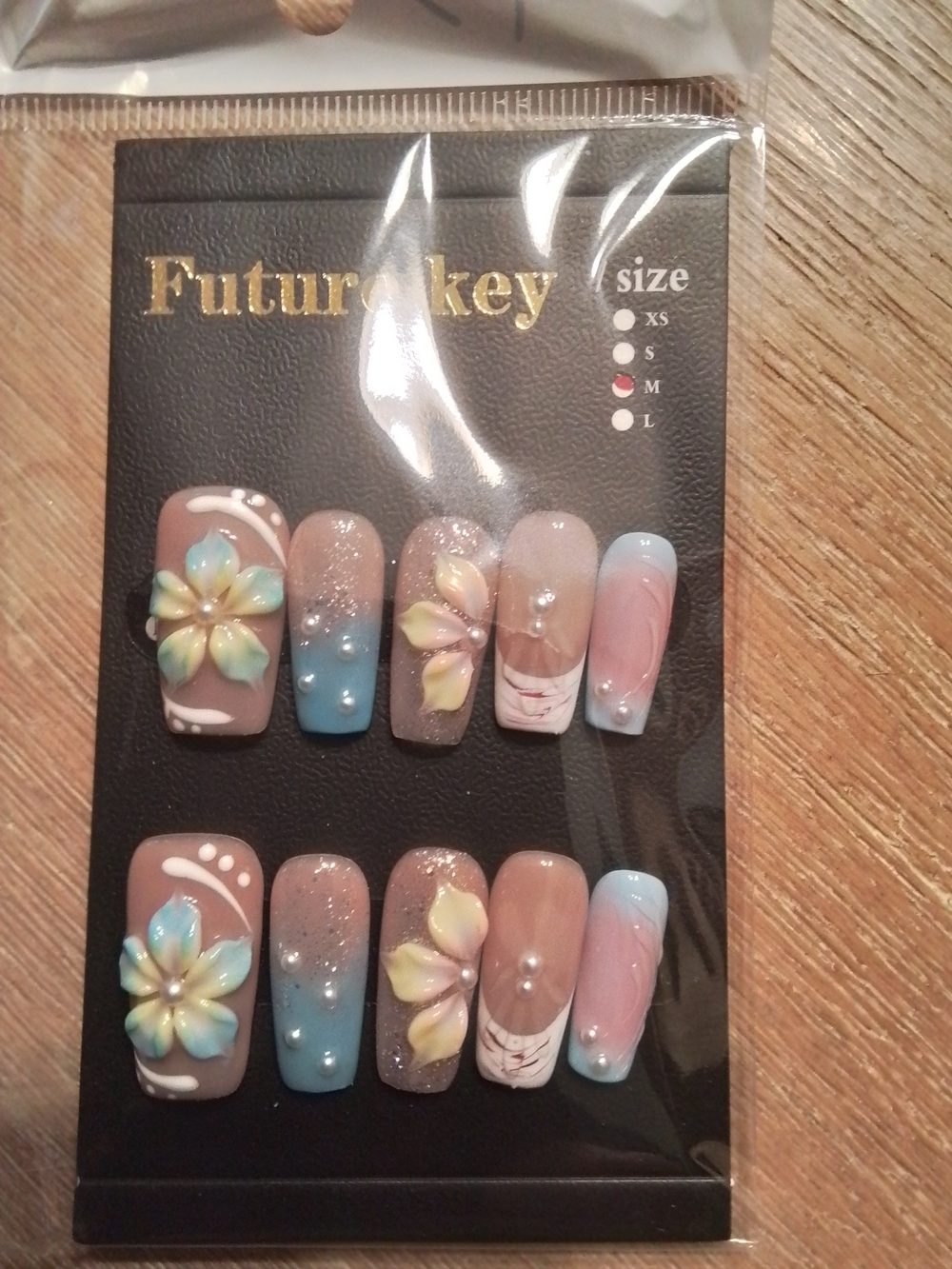 Future key 3D Lt Blue Floral Press-On Nails*Size Med
